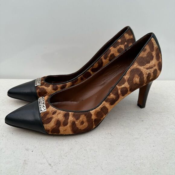 Brighton Yale Leopard Print Calf Hair Slip On Pumps Heels Womens 8.5 M - Picture 4 of 8